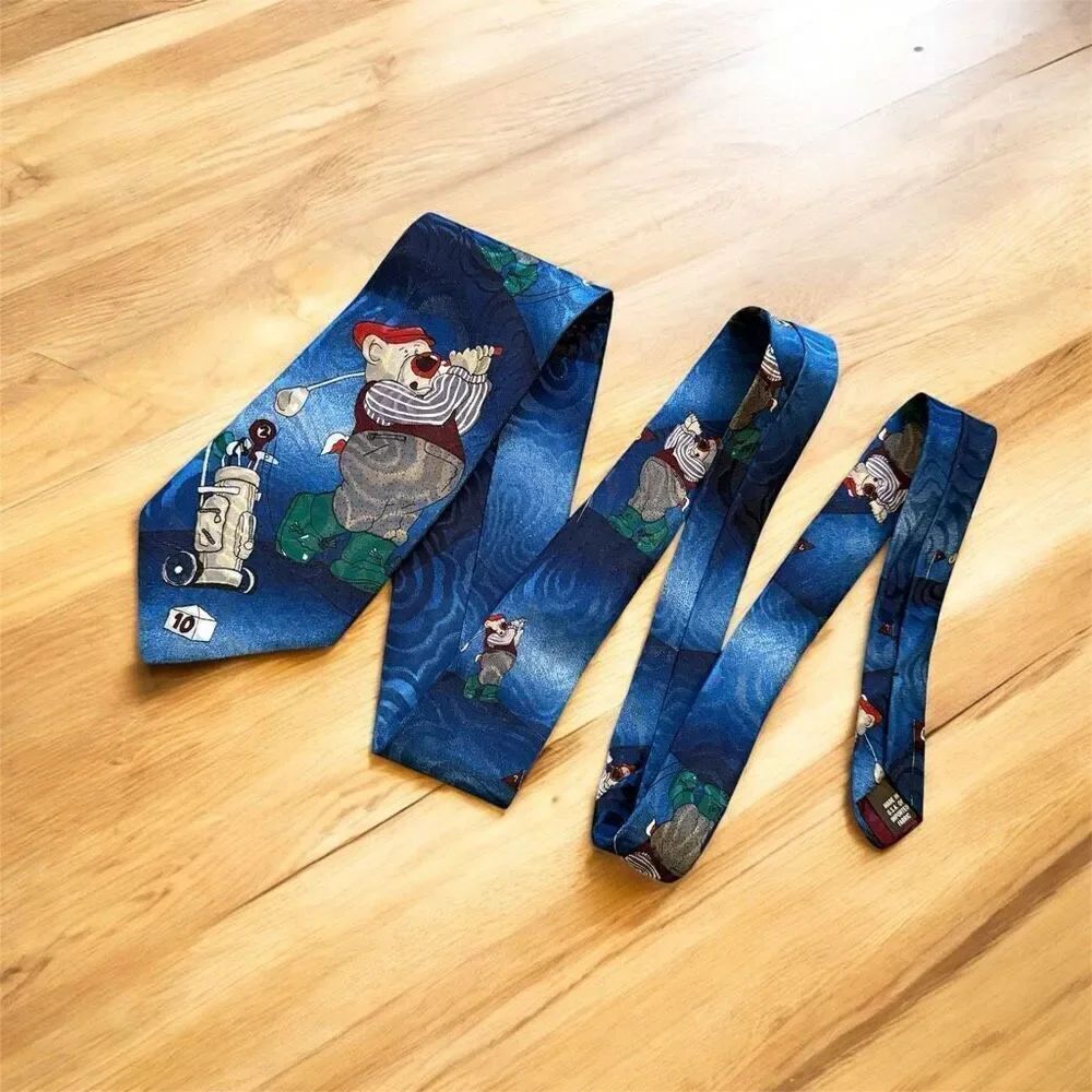 Vintage Bear Golf Fun Sports Novelty Neck Tie 90s
